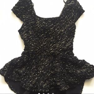 Black peplum Style top with gold sequins Y2K